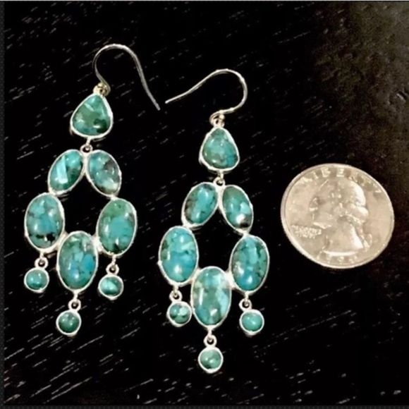 SILPADA Turquoise Sterling Silver Vieques Chandelier Drop Dangle Earrings W3289 - Picture 7 of 10